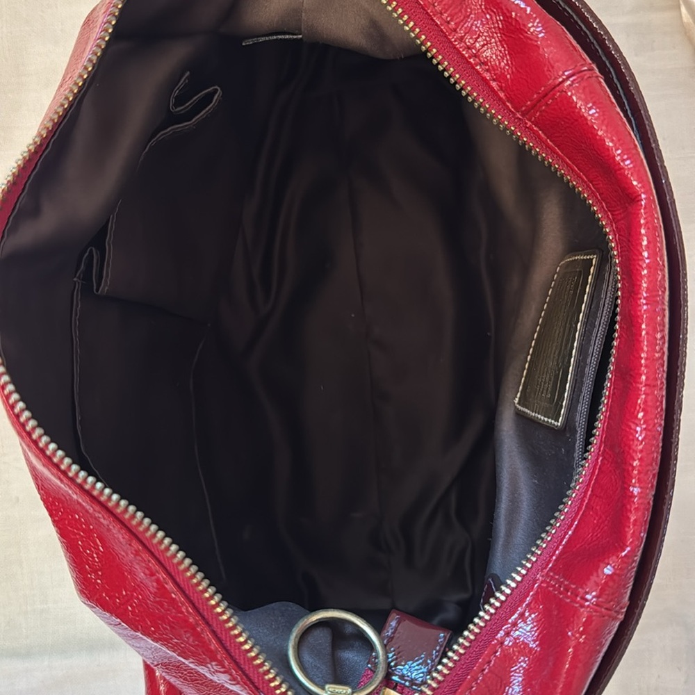 Cherry Red Coach Handbag With Detachable fabric shoulder Strap. - Picture 7 of 9